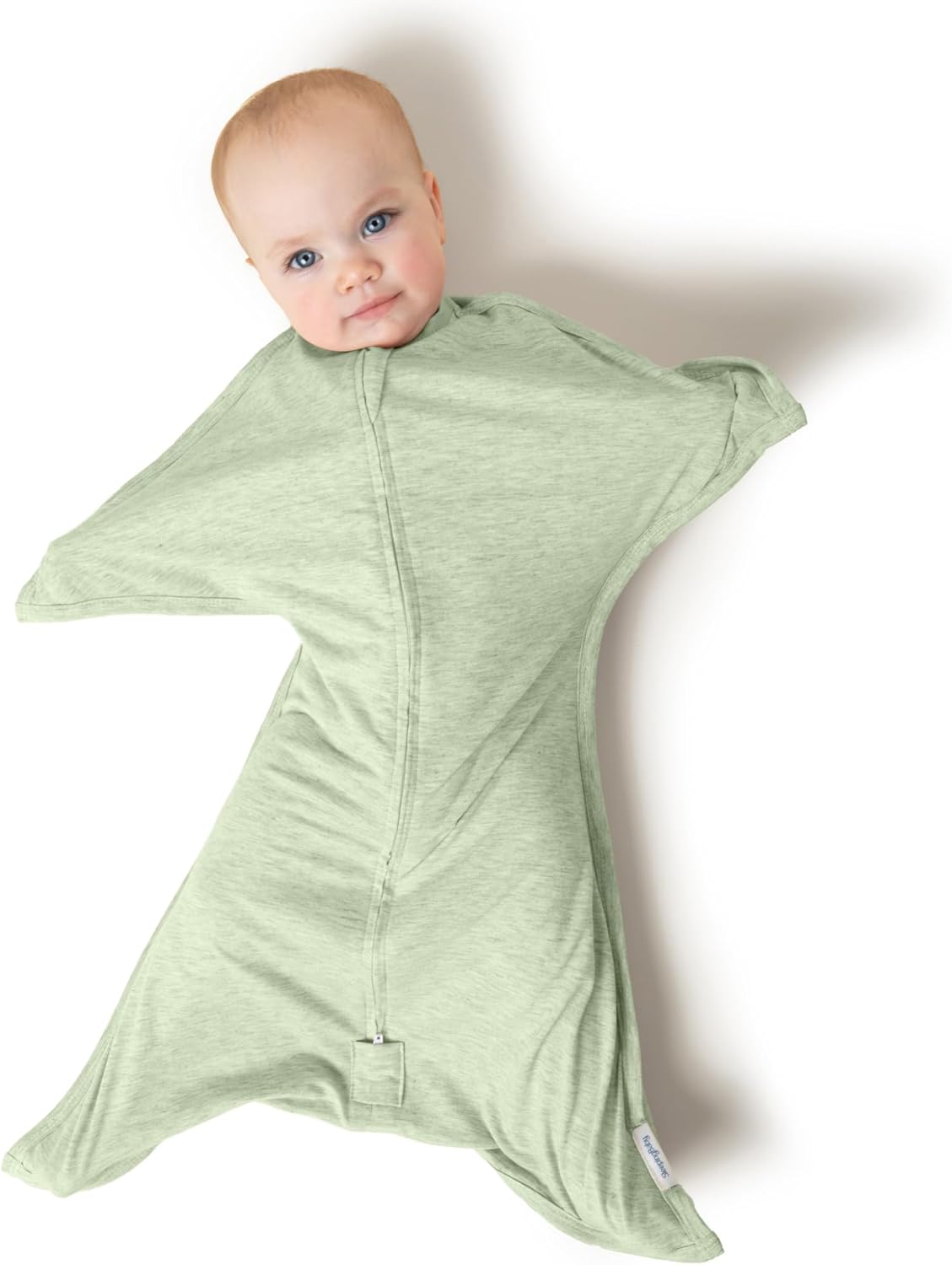 SleepingBaby Zipadee-Zip Transition Swaddle and Snuggle Strap Bundle - Roomy Baby Swaddle Blanket with Zipper Convenience and Wearable Blanket Accessory - Heather Zen Garden Green Zipadee-Zip M