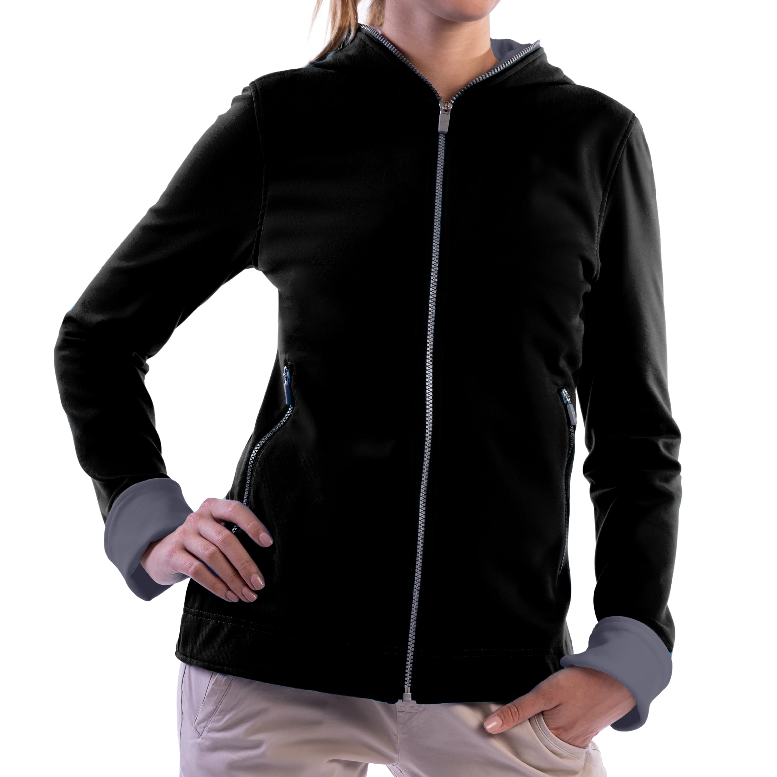 SCOTTeVEST Glow Hoodie for Women - 18 Hidden Pockets - Lightweight Zip Up Sweatshirt for Travel & More