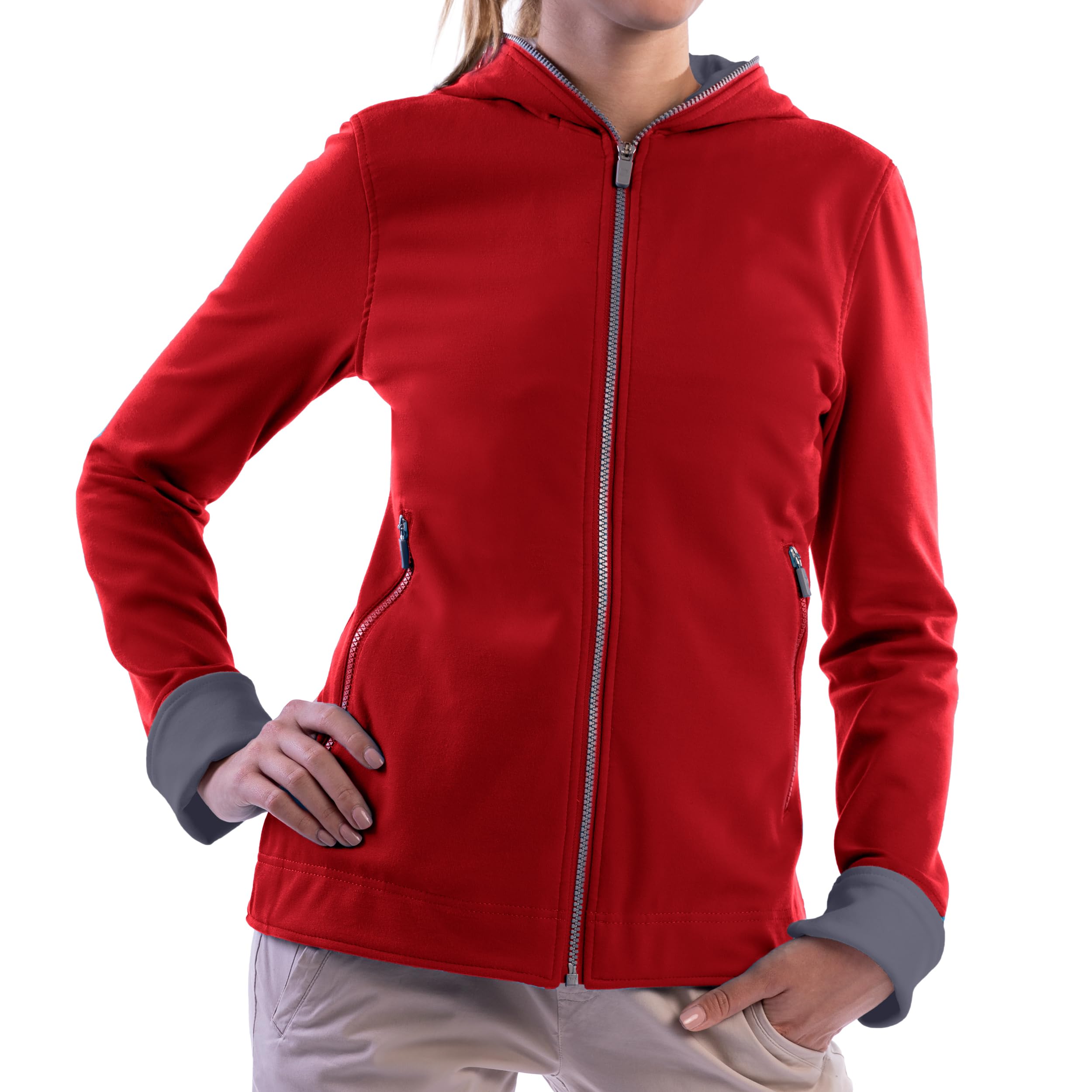 SCOTTeVEST Glow Hoodie for Women - 18 Hidden Pockets - Lightweight Zip Up Sweatshirt for Travel & More