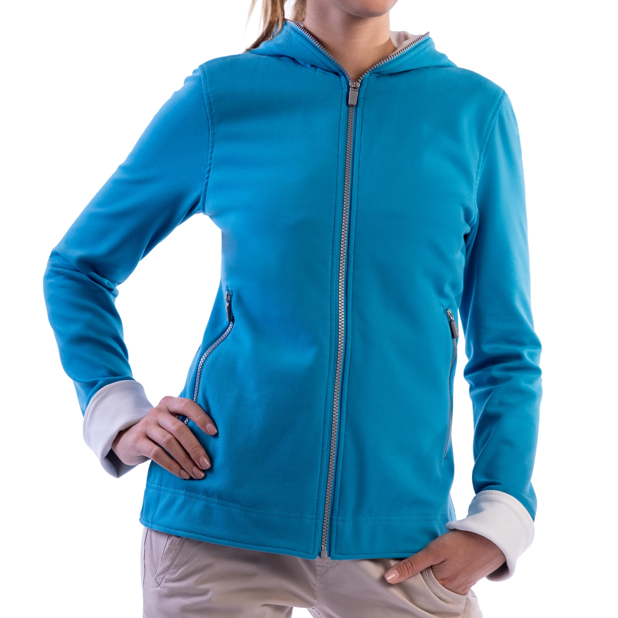 SCOTTeVEST Glow Hoodie for Women - 18 Hidden Pockets - Lightweight Zip Up Sweatshirt for Travel & More