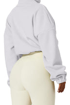 QINSEN Women's Full Zip Fleece Short Jacket Warm Winter Long Sleeve Stand Collar Sherpa Crop Coat