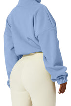 QINSEN Women's Full Zip Fleece Short Jacket Warm Winter Long Sleeve Stand Collar Sherpa Crop Coat
