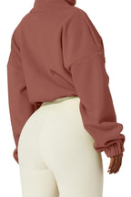 QINSEN Women's Full Zip Fleece Short Jacket Warm Winter Long Sleeve Stand Collar Sherpa Crop Coat