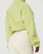 QINSEN Women's Full Zip Fleece Short Jacket Warm Winter Long Sleeve Stand Collar Sherpa Crop Coat