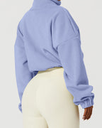 QINSEN Women's Full Zip Fleece Short Jacket Warm Winter Long Sleeve Stand Collar Sherpa Crop Coat