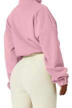 QINSEN Women's Full Zip Fleece Short Jacket Warm Winter Long Sleeve Stand Collar Sherpa Crop Coat