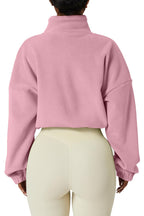 QINSEN Women's Full Zip Fleece Short Jacket Warm Winter Long Sleeve Stand Collar Sherpa Crop Coat
