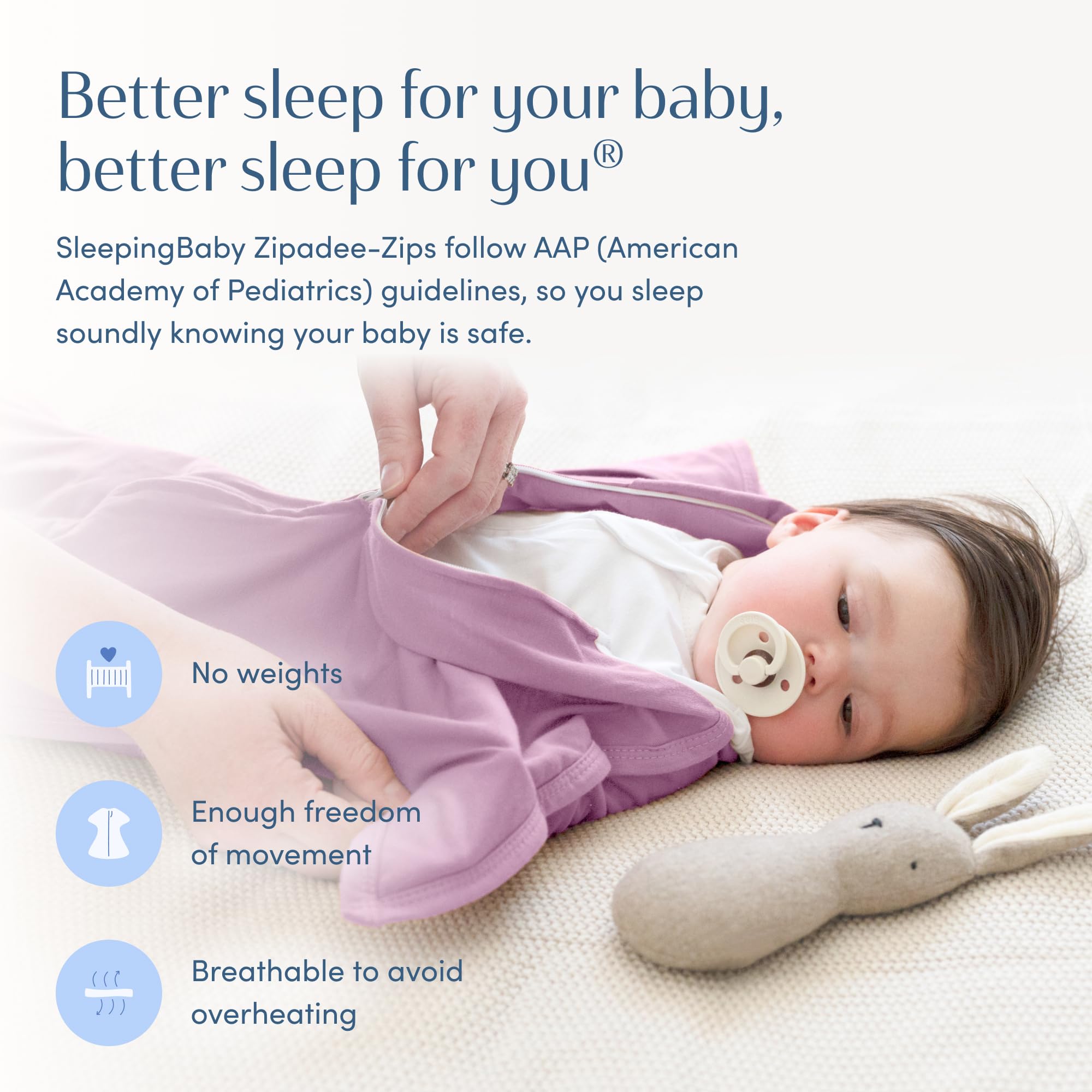 SleepingBaby Zipadee-Zip Transition Swaddle - Cozy Baby Swaddle Blanket with Zipper Convenience - Roomy Wearable Blanket for Easy Diaper Changes - Classic Lavender, Medium (6-12 Month) - 2 Pack