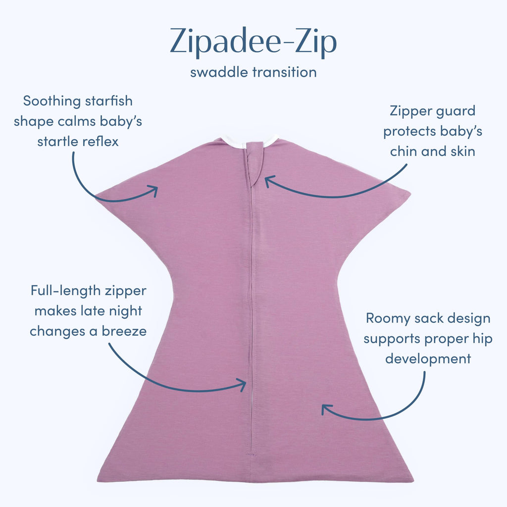 SleepingBaby Zipadee-Zip Transition Swaddle - Cozy Baby Swaddle Blanket with Zipper Convenience - Roomy Wearable Blanket for Easy Diaper Changes - Classic Lavender, Medium (6-12 Month) - 2 Pack