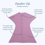 SleepingBaby Zipadee-Zip Transition Swaddle - Cozy Baby Swaddle Blanket with Zipper Convenience - Roomy Wearable Blanket for Easy Diaper Changes - Classic Lavender, Medium (6-12 Month) - 2 Pack