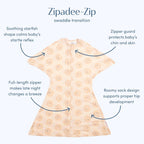SleepingBaby Zipadee-Zip Transition Swaddle - Cozy Baby Swaddle Blanket with Zipper Convenience - Roomy Wearable Blanket for Easy Diaper Changes - Classic Lavender, Medium (6-12 Month) - 2 Pack