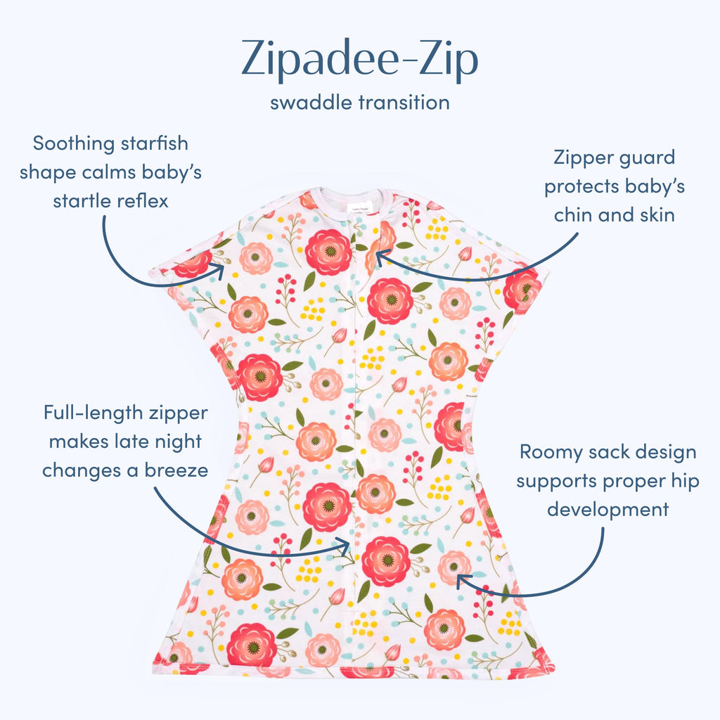 SleepingBaby Zipadee-Zip Transition Swaddle - Cozy Baby Swaddle Blanket with Zipper Convenience - Roomy Wearable Blanket for Easy Diaper Changes - Classic Lavender, Medium (6-12 Month) - 2 Pack