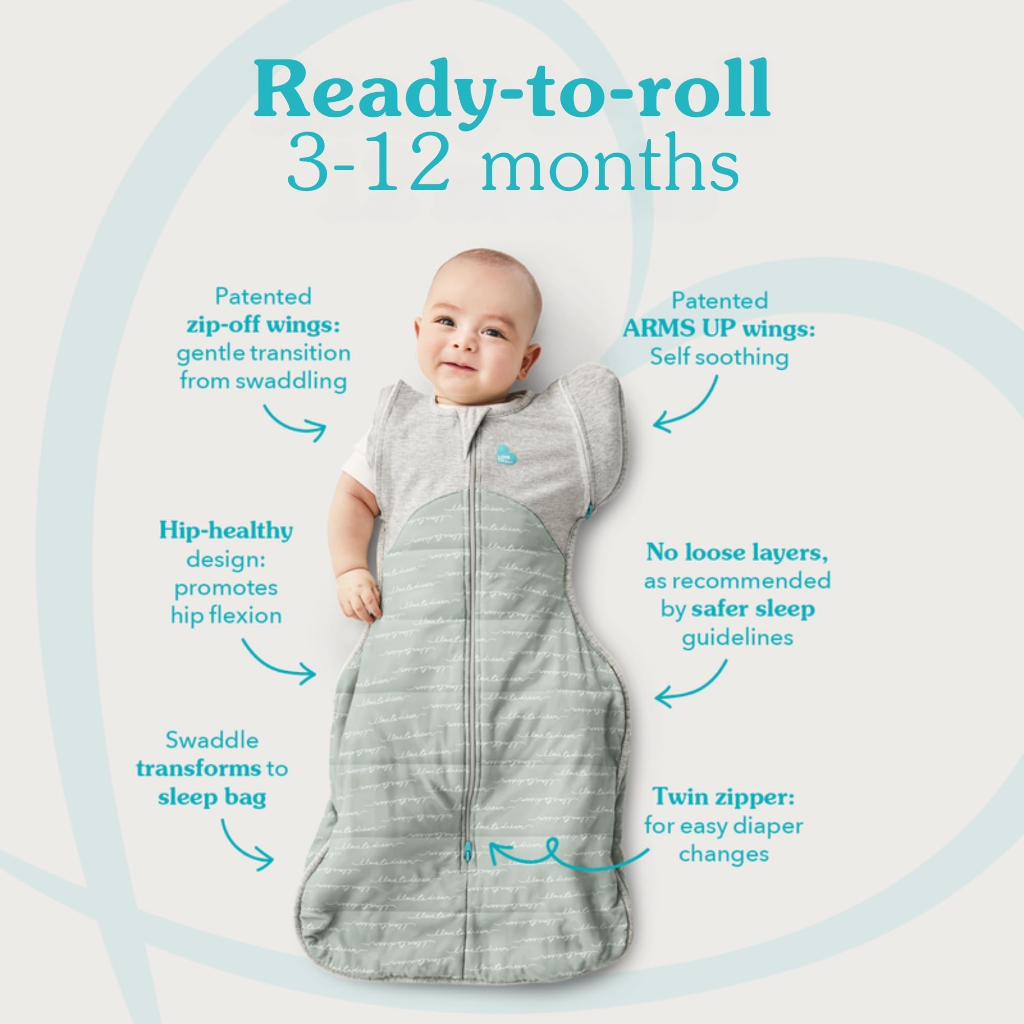 Love to Dream Swaddle Up Transition Swaddle, Patented Zip-Off Wings, Gently Help Baby Transition from Being Swaddled to Arms Free When Showing Signs of Rolling, 1.0 TOG, 13-19 lbs, Gray