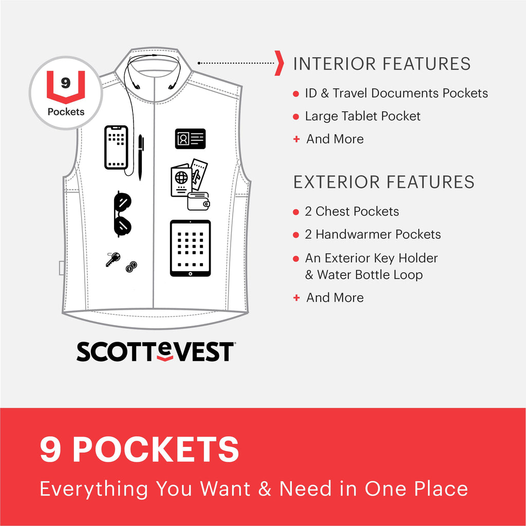 SCOTTeVEST 101 Vest for Women - 9 Hidden Pockets - Water Repellent for Travel & More