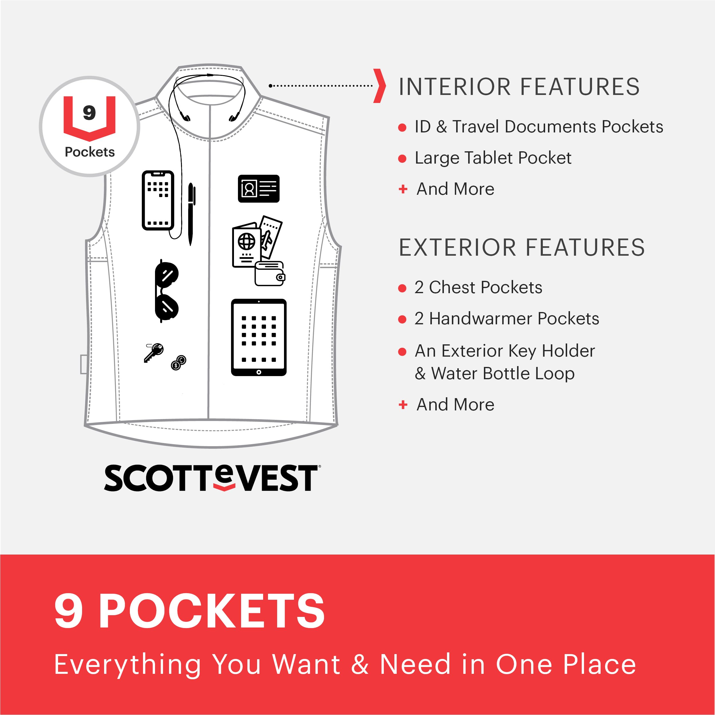 SCOTTeVEST 101 Vest for Women - 9 Hidden Pockets - Water Repellent for Travel & More