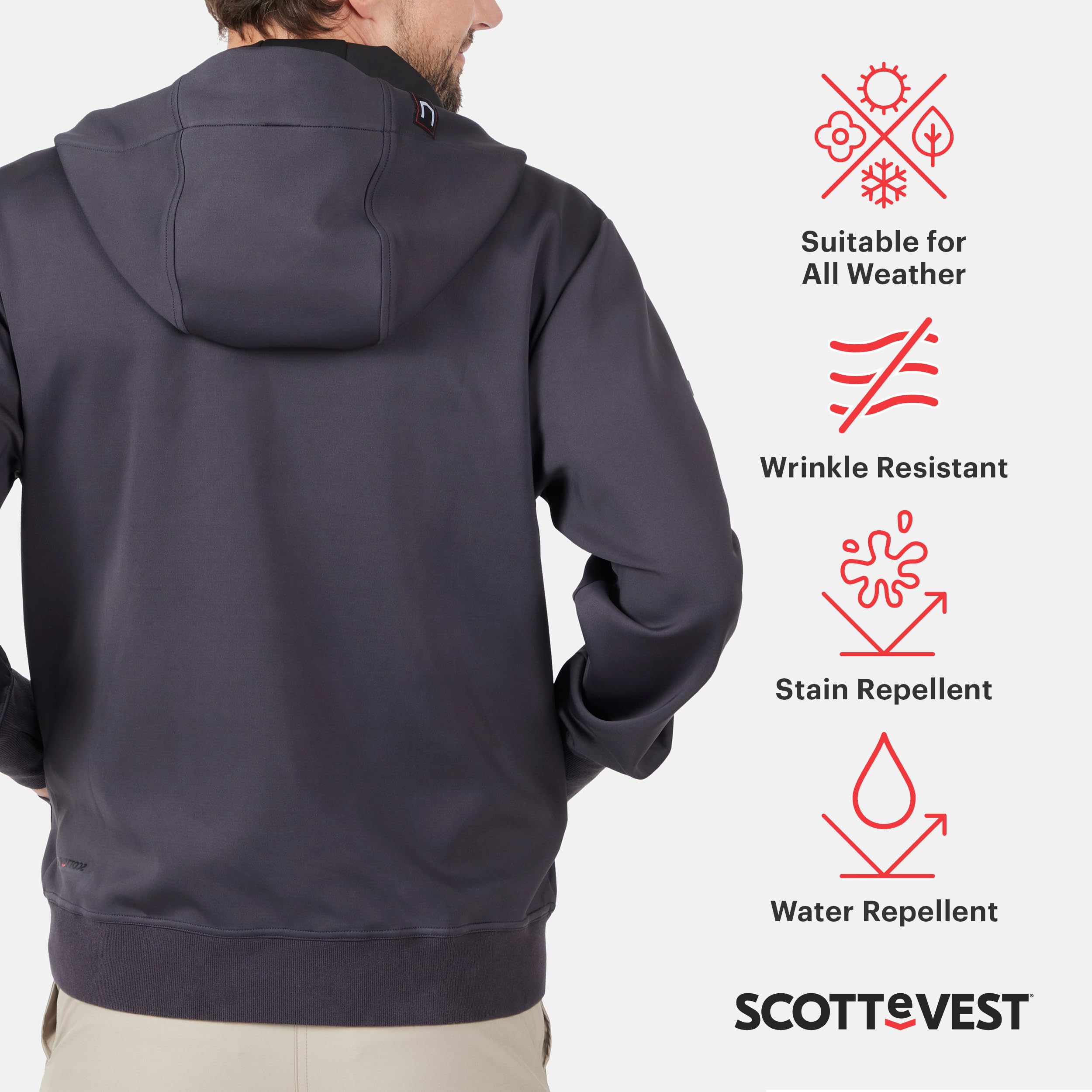 SCOTTeVEST Skubatu Hoodie for Men - 21 Hidden Pockets - Zip Up Sweatshirt for Travel & More