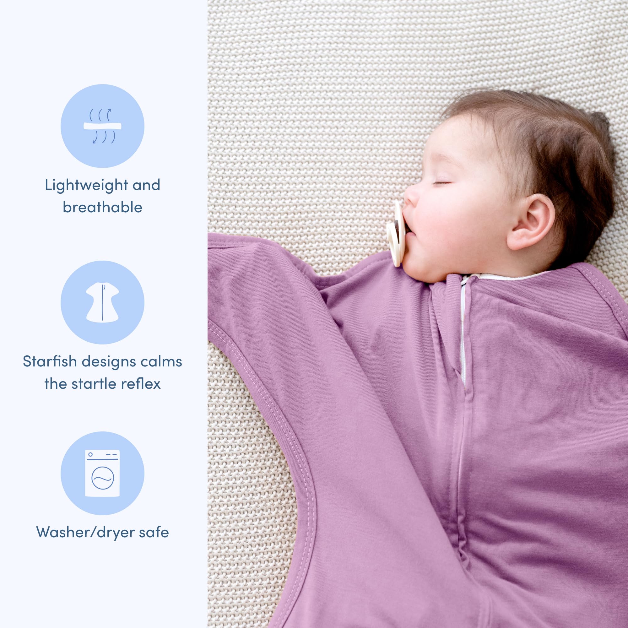 SleepingBaby Zipadee-Zip Transition Swaddle - Cozy Baby Swaddle Blanket with Zipper Convenience - Roomy Wearable Blanket for Easy Diaper Changes - Classic Lavender, Medium (6-12 Month) - 2 Pack
