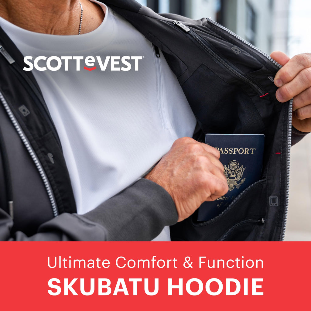 SCOTTeVEST Skubatu Hoodie for Men - 21 Hidden Pockets - Zip Up Sweatshirt for Travel & More