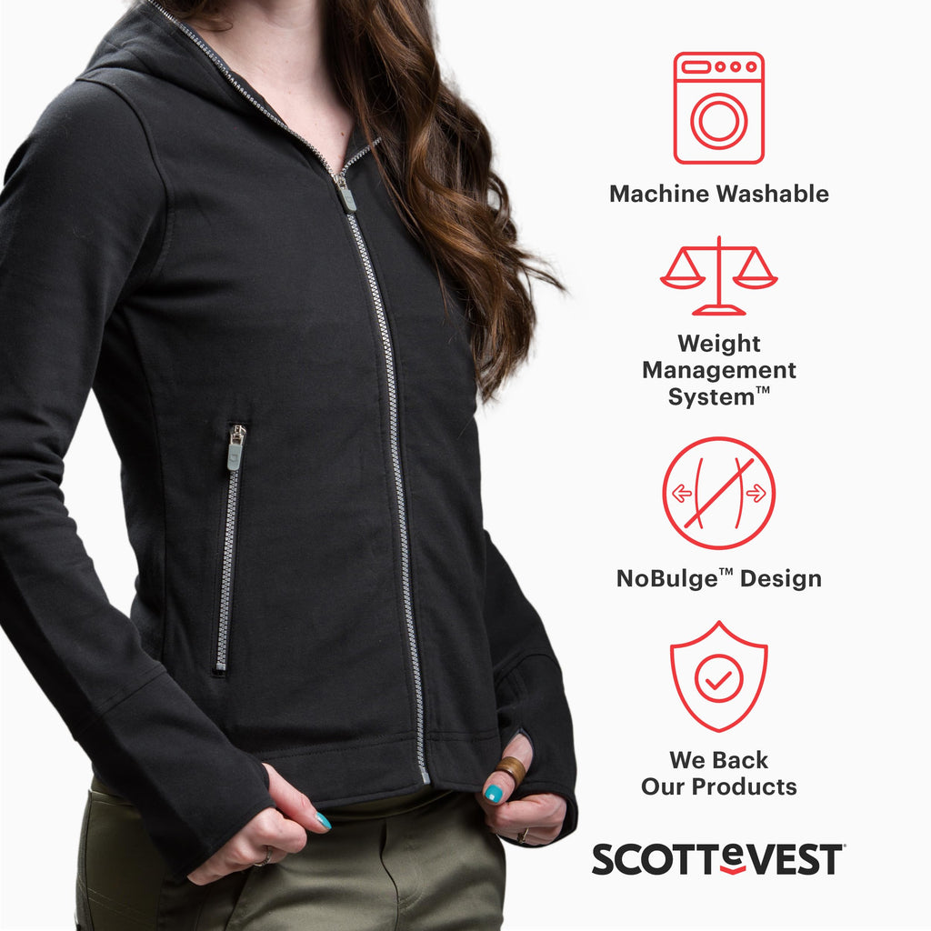 SCOTTeVEST Glow Hoodie for Women - 18 Hidden Pockets - Lightweight Zip Up Sweatshirt for Travel & More
