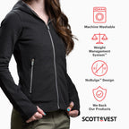 SCOTTeVEST Glow Hoodie for Women - 18 Hidden Pockets - Lightweight Zip Up Sweatshirt for Travel & More
