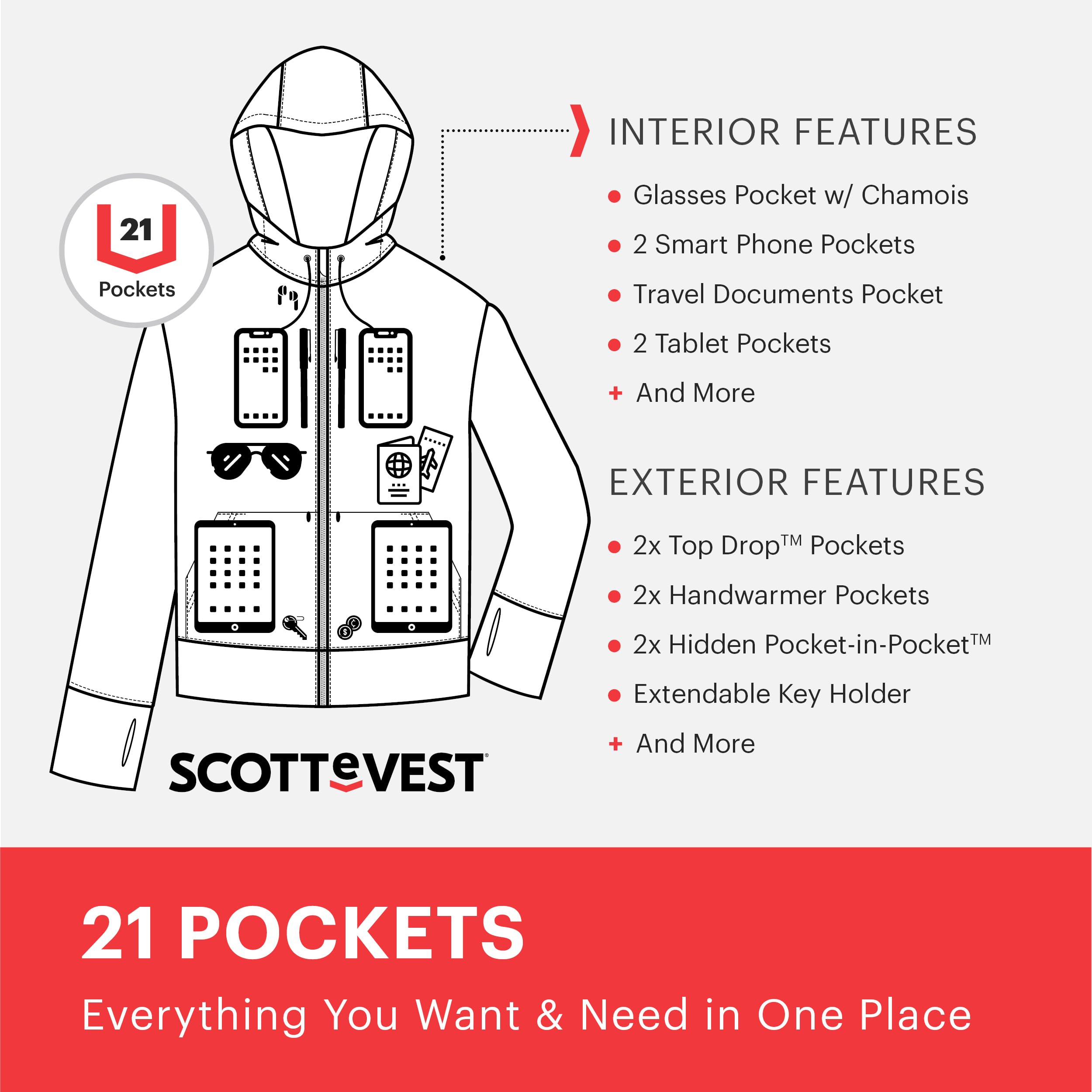 SCOTTeVEST Skubatu Hoodie for Men - 21 Hidden Pockets - Zip Up Sweatshirt for Travel & More