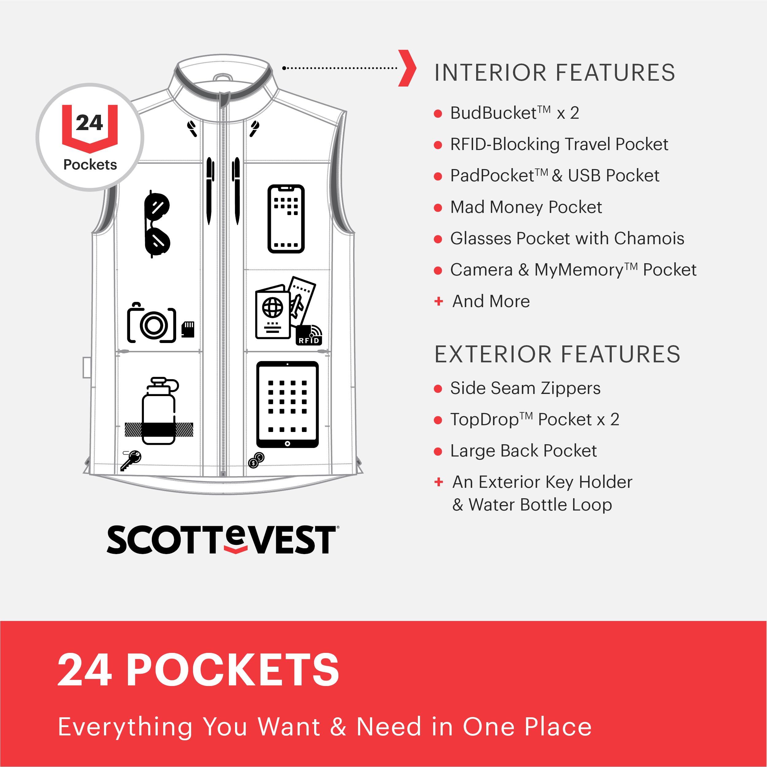 SCOTTeVEST Best Travel Vest for Women - 24 Hidden Pockets - Water Repellent for Travel & More