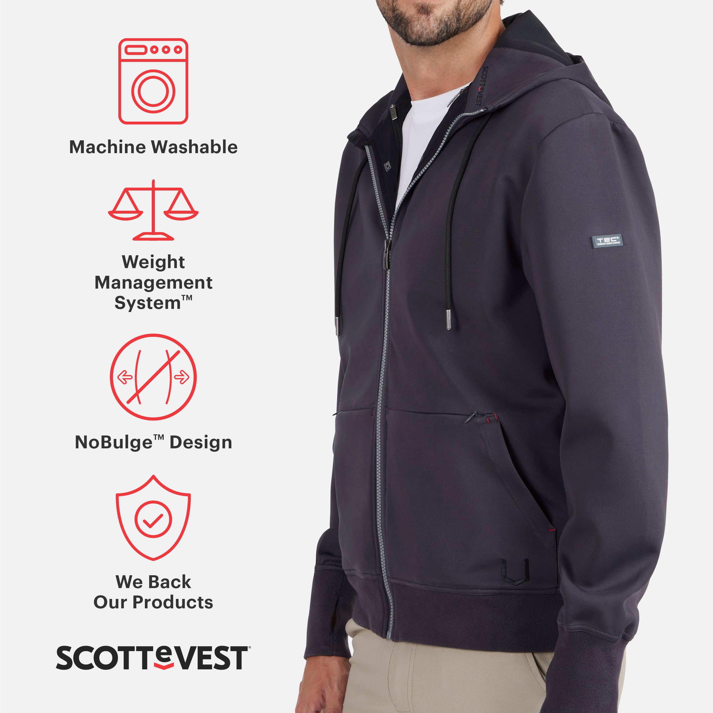 SCOTTeVEST Skubatu Hoodie for Men - 21 Hidden Pockets - Zip Up Sweatshirt for Travel & More